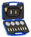 Heavy Duty Hydraulic Pressure Test Kit With Four Gauges 1300 3500 5500 9000 PSI Nine Test Couplings Quick Connector Three Hoses in case