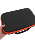 Pro Grade Portable Tool Storage Case With EVA Padding, Oxford Cloth held by hand, showing reinforced zipper and durable handle.