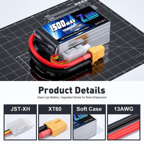 Graphene 3S 11.1V RC Lipo Battery 120C 1500mAh With XT60 Plug on grid mat