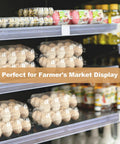 Clear Plastic Egg Cartons 50 Pack For 12 Eggs Each on store shelf, ideal for farm markets display