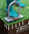 Manual Lawn Aerator Spike Tool With 15 Iron Spikes in use, illustrating soil penetration and aeration depth for healthy lawns.