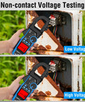 All In One Handy Clamp Meter Multimeter testing low and high voltage with non-contact voltage feature in use