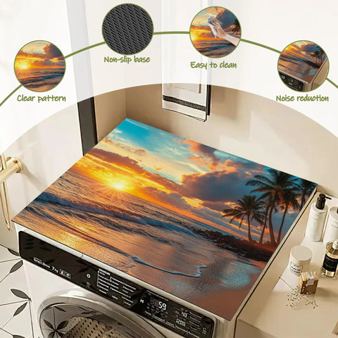 Washer and Dryer Top Cover Non Slip Dust Proof Protector with beach sunset design on 24x20 inch appliance