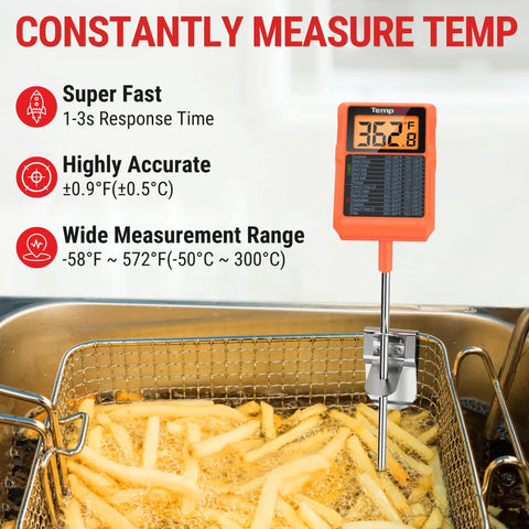 Waterproof Digital Candy Thermometer With 10 Inch Probe And Pot Clip Instant Read Meat Thermometer for frying.