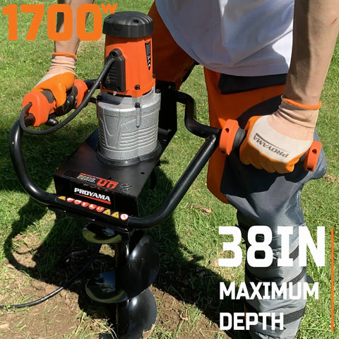 Electric Post Hole Digger 1700W Corded Auger With 12 Inch Extension in use on grass for post holes drilling