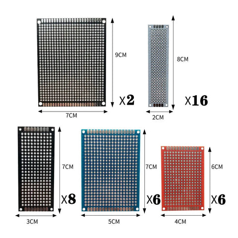 38-Piece Double-Sided PCB Board Prototype Kit With 5 Sizes And 4 Color Universal PCBs For DIY Soldering And Electronics Projects FR4 1.6mm Thick