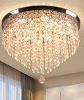 Jaw Dropping 19.7 Inch Crystal LED Flush Mount Ceiling Light With 5 Tier K9 Raindrop Crystals And Chrome Stainless Steel Frame