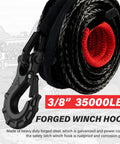 3/8 Inch Synthetic Winch Rope Kit 92 Foot With 27000 Lbs Strength Protective Sleeve Heavy Duty Hook And Safety Pull Strap For Off Road 4x4 Vehicles For All Off Road Adventures, 3/8 inch 35000 lb forged winch hook