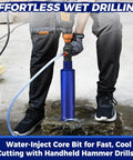 Person using 4 Inch Pro Core Drill Bit With SDS Plus Water Injection Adapter 14 Inch Depth Wet Core Bits For Concrete