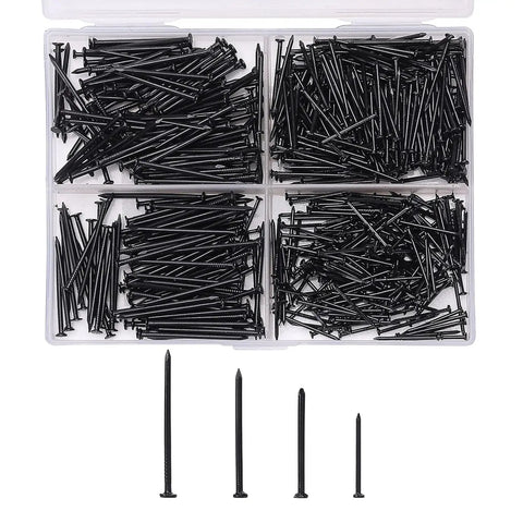 600 Black Nails In 4 Sizes Nail Assortment Kit For Picture Hanging And Woodworking Finishing Nails For Drywall And Repairs