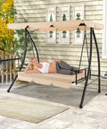 2 In 1 Convertible Porch Swing Bed With Adjustable Canopy And Removable Cushions Solid Metal Frame For Backyard