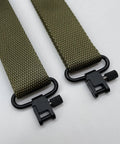 Rock Solid All Metal Sling Swivels 1 Inch Two Point Attachment Clips For Rifle And Shotgun Featuring Silent Tri Lock Quick Release Hardware No Hassle Plug Play Setup Guaranteed Sweet Fit Pack Of 2 green nylon straps with black clips