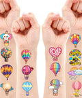 Hot Air Balloon Themed Temporary Tattoos Set For Kids 96 Pcs Pre Cut Stickers, Kid Approved Birthday Party Supplies For Boys And Girls