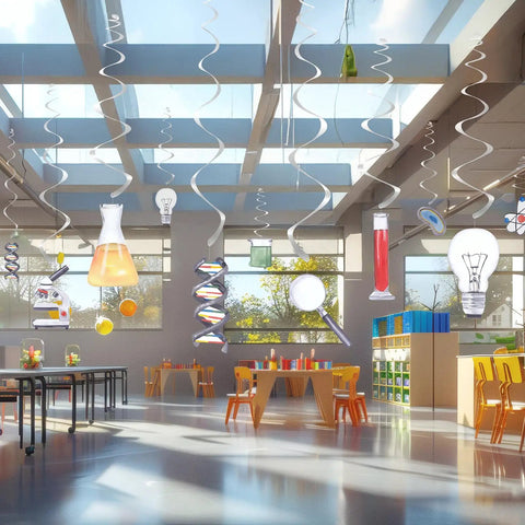 40 Pack Science Hanging Decorations For Kids Birthday Parties And STEM Classrooms, Beaker And Atom Themed Ceiling Danglers