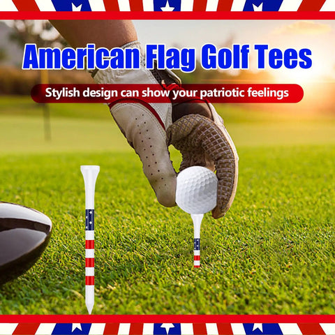 Three And One Quarter Inch Wooden Golf Tees With Stars And Stripes Colors Built Tough For 100 Count Durable Wood in use on golf course