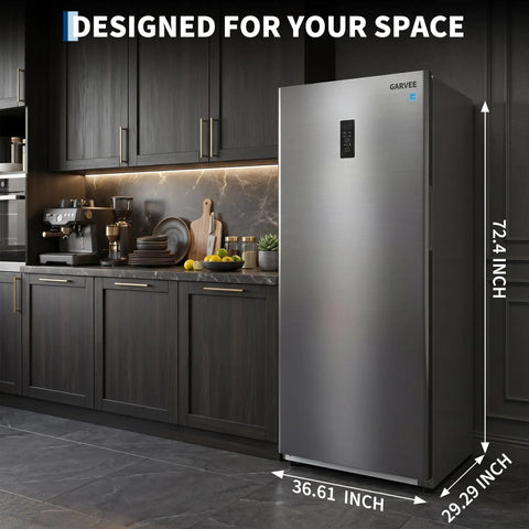 Frost Free Upright Freezer Single Door Stand Up 20 Cubic Feet For Bulk Storage And Frozen Meals in modern kitchen setting.