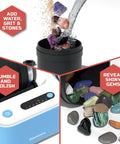 Deluxe Rock Tumbler Kit For Kids And Beginners Turn Rough Rocks Into Shiny Gems With 20 Stones in tumbling process illustration