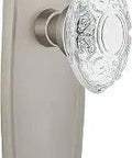 Privacy Prairie Plate With Crystal Victorian Knob In Satin Nickel 2.75 Inch Door Hardware Set For One Door Lead Free Brass Backplates