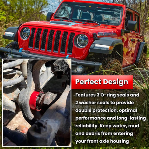 Premium Dana 30 And 44 Front Axle Tube Seal Pair Including Inner Axle Side Seal Installation Tool For Jeep Wrangler JK JKU TJ LJ YJ Cherokee XJ ZJ 1984 2018 close-up showing O-ring seals in axle