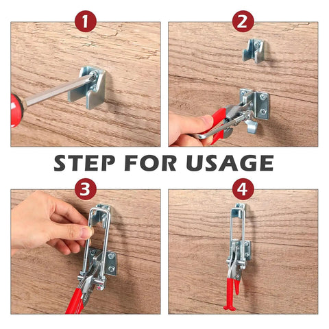 Installation steps for Two Pack 2000lb Heavy Duty Toggle Clamp Set, 7.87 Inch Self-Locking U-Bolt Latch on wooden surface