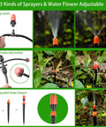 Drip Irrigation Kit 280 Pcs 147 Ft Garden Watering System with sprayers and drip emitters in garden settings