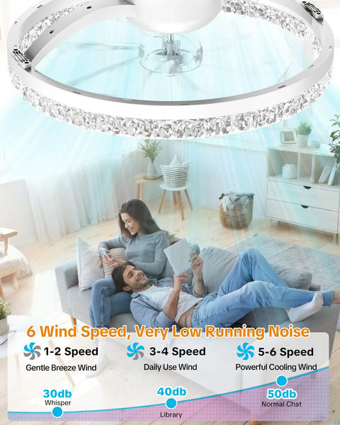 20 Inch Low Profile Fandelier With Integrated Light And Smart App Control, Modern ceiling fan with remote in living room.