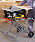 Heavy Duty Portable Table Saw Stand Built Like A Tank With Sweet Rolling Wheels And A Quick Fold Design for woodworking.