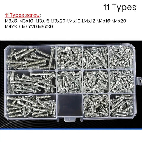 DIY Drill And Tap Hardware Kit With Screws Nuts Caps Washers Self Tapping Set M2 M3 M4 M5 M6 11 Types 293 Pcs For Home Workshop Projects And Metal Plastic Repair assorted stainless steel screws M3-M5 in organizer box