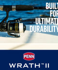 Wrath II Six Foot Six Inch Fishing Rod And Spinning Reel Combo Size 2500 on boat deck showcasing durability features.