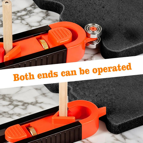 Heavy Duty Contour Scribe Tool With Adjustable Roller Tracks showing both ends for use, precision tracking on materials.