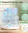 Front view of MOLWAY Upgraded Bottle Washer Pro, clear plastic baby bottle sterilizer and dryer with sprays.