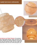 Handwoven Bamboo Pendant Light For Boho Farmhouse Vibe, 15.75 Inch Rattan Hanging Lamp with natural wicker design