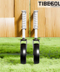 Heavy Duty 5 Inch Spring Loaded Gate Caster Smooth Operator Design For Outdoor Wooden Fences with white housing and black wheels.
