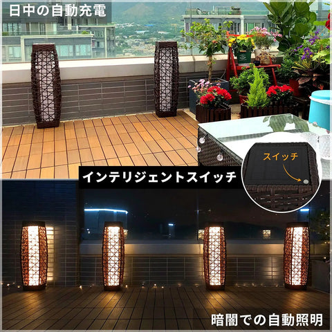 Solar Floor Lamp Outdoor Post Light With Wicker Resin Lantern Waterproof Garden Pathway And Patio Lantern for Lawn Deck