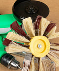 Heavy Duty Sisal Sandpaper Buffing Wheel For Furniture Wood Groove Finishing displaying tough fiber build on a rotary tool.