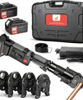 Straight Up Knockout Cordless Pro Press Copper Crimper Tool Featuring Brushless Motor And Fluid 360 Swivel Head packed with battery and rugged case