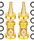 Heavy Duty Brass Hose Nozzle Set With Shutoff Valves And Jet Nozzles, High Pressure Water Sprayer For Garden And Car Wash, Three Quarter Inch GHT, Includes Two Brass Valves, Two Jet Nozzles, And Extra Washers shown from top view.