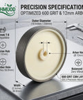 Top Shelf 10 Inch CBN Grinding Wheel Featuring 600 Grit Cubic Boron Nitride For Sharp As A Tack Knife And Smooth Chisel Edge Polish, showing precise specs.