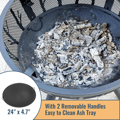Ash pan of Huge 35 Inch Wood Burning Fire Pit With Built In BBQ Grill For Backyard Bonfires Heavy Duty Outdoor Fire Pit