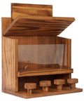 Front view of Wooden Squirrel Picnic Table Feeder with durable solid frame and clear acrylic feeding panel top