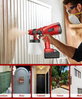 Cordless Paint Sprayer Featuring A Powerful Brushless Motor And Three Adjustable Patterns For Flawless Cabinet And Fence Finishing, painting a wooden fence.