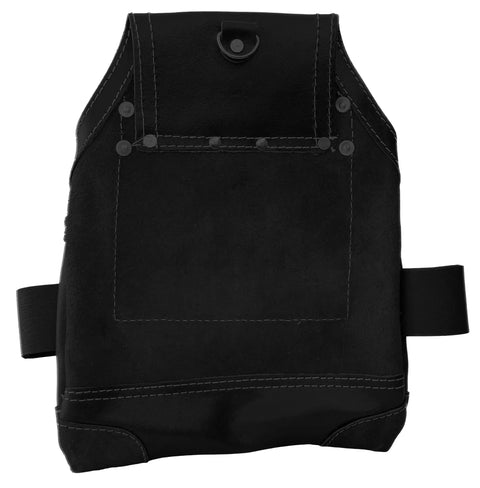 Heavy Duty Leather Tool Pouch Bag For Carpenters And Handymen, Pro Grade With Reinforced Seams, Black Front View