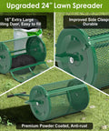 Heavy Duty 24 Inch Compost Spreader For Lawn And Garden With Beefed Up Peat Moss And Topsoil Spreader Three Height Settings Powder Coated Metal Mesh Side Latch Upgrade Tow Or Push Versatility