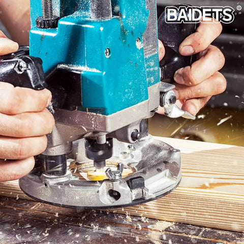 Pro DIY Woodworking Router Bit Set With Quarter Inch Shank 35 Piece Set For Edge Routing And Joinery in action on wood