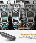 5.0MP USB Auto Focus Endoscope For Android, Windows, MacBook, HD Inspection Camera With Autofocus, Flexible Probe, USB OTG, Perfect For Pipes, Engines, Tight Corners, Plumbing, And DIY Diagnostics. Autfocus camera probe showing metal engine parts