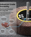 Industrial-grade flap wheel from 40 Piece Flap Wheel Sander Set For Pro DIYers with 1/4 inch shank, showing structure details.
