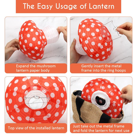 Mushroom Shaped Paper Lanterns Set In Orange For Nursery Garden And Party Decor Includes 8 Inch And 12 Inch Sizes Premium Rice Paper Hangings assembly instructions