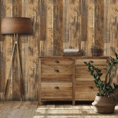 Peel and Stick Distressed Wood Plank Wallpaper Rustic Wood Grain Vibe Removable Self Adhesive Brown Shiplap Vinyl Film for Walls