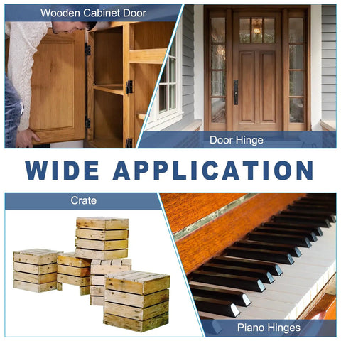 Top Shelf 18 Inch Piano Hinges, 4 Pack 304 Stainless Steel Continuous Door Hardware in wooden doors and crates.