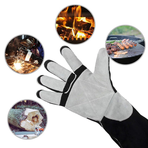 Leather Forge MIG Welding Gloves With Kevlar Stitching For Heat And Fire Resistance, shown with close-up finger and palm details